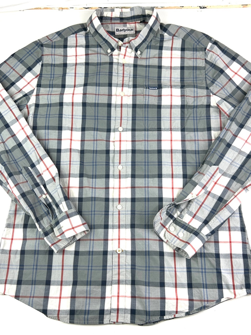 Barbour Shirt Mens Large Plaid Long Sleeve Button Up Tailored Fit